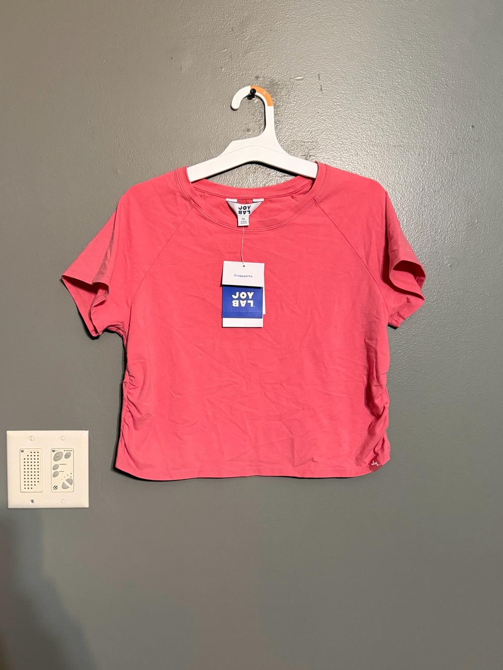 NWT JoyLab Pink Cropped Fit Ruched Side Activewear T-Shirt XL